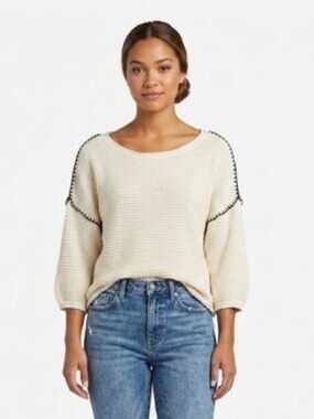 Gimmicks by BKE Ivory Contrast Stitch Waffle Knit Sweater S